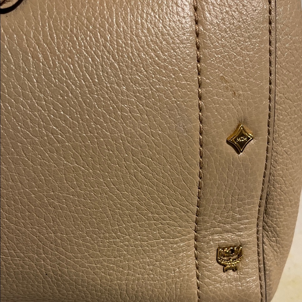 MCM Beige Leather Satchel with Gold Accents - Picture 6 of 16